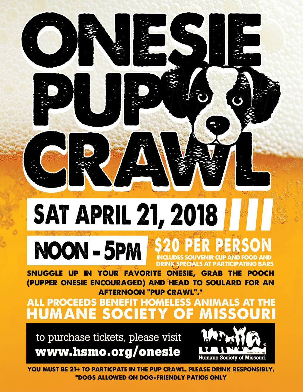 HSMO's Onesie Pup Crawl is on April 21 2018