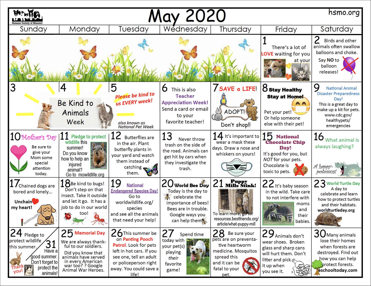 May 2020 Kind Kids calendar